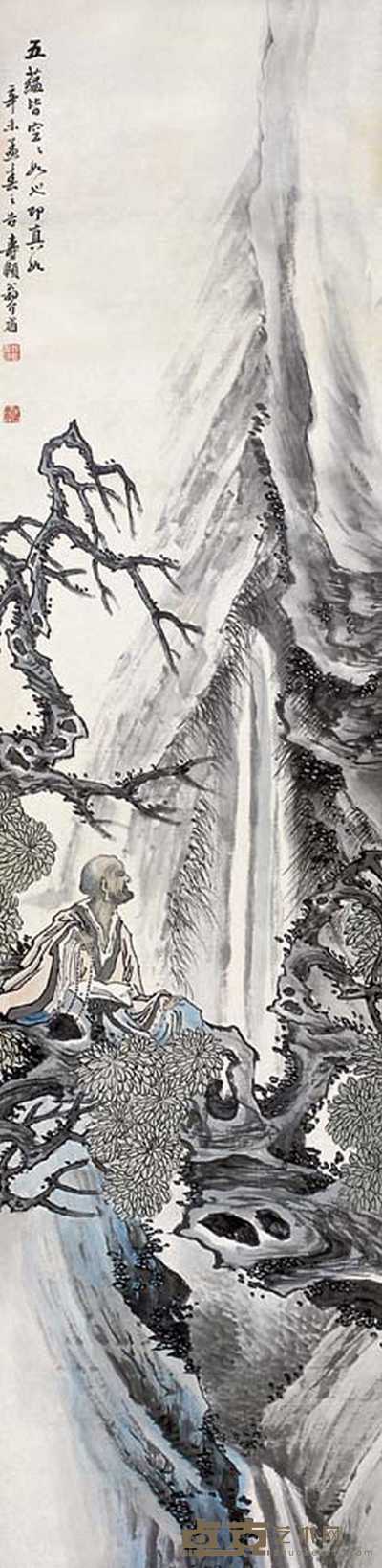 翁介眉 罗汉 立轴 126×32cm